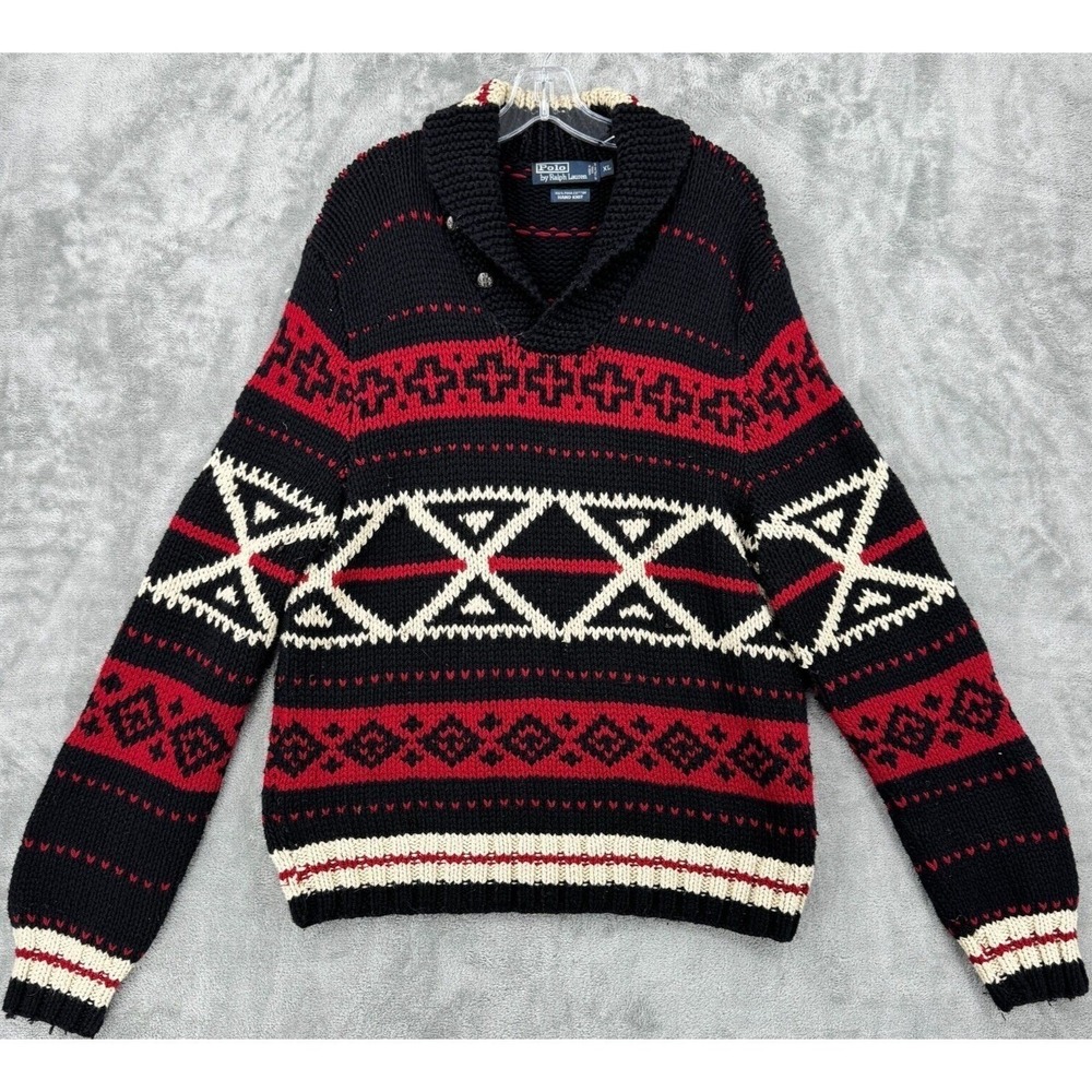 Vintage Polo Ralph Lauren Sweater Mens XL Western Aztec Hand Knit Pima Cotton
